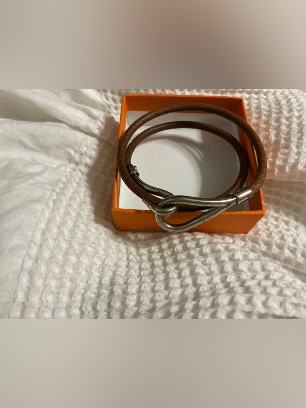 Hermes Palladium Jumbo Hook Leather Bracelet /Choker